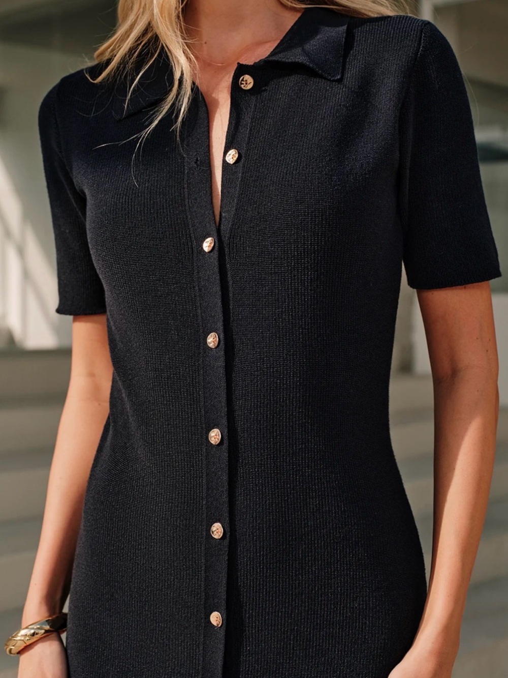 Metal Button Collar Midi Dress in Premium Fabric (NAVY)
SPU: OA260413046 - Picture 4 of 10
